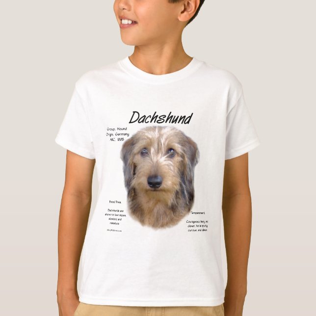 Camiseta Design de História do Dachshund (wirehair) (Frente)