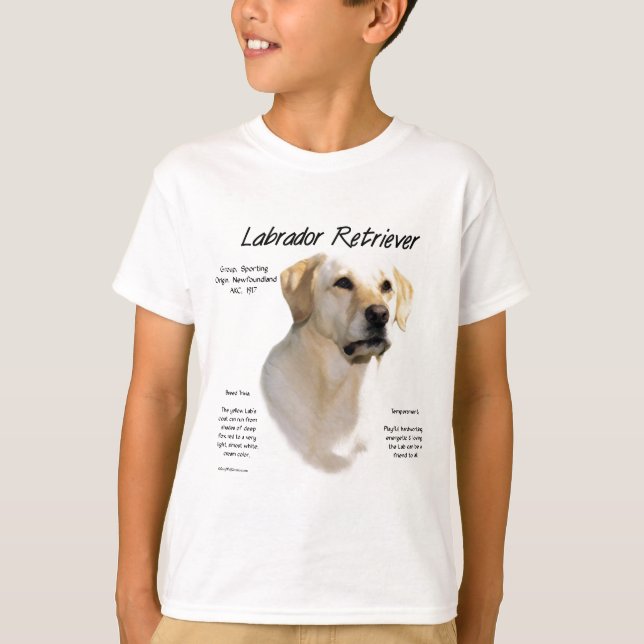 Camiseta Design de História do Labrador Retriever (amarelo) (Frente)