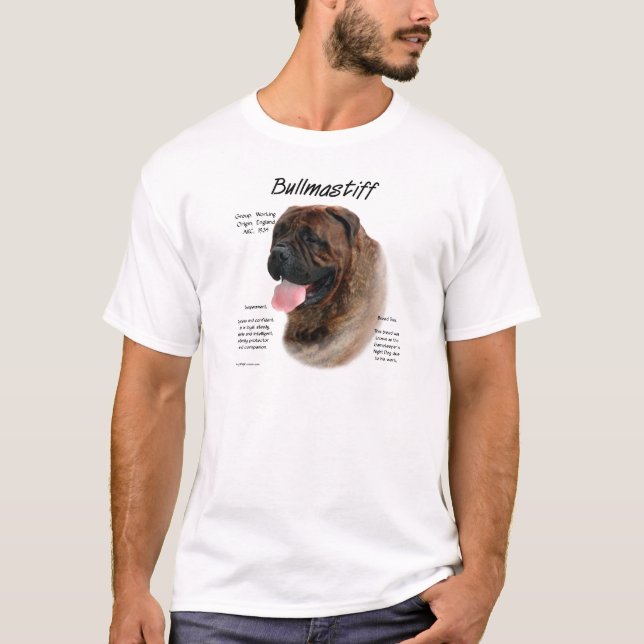 Camiseta Design de Histórico de Bullmastiff (brindle) (Frente)