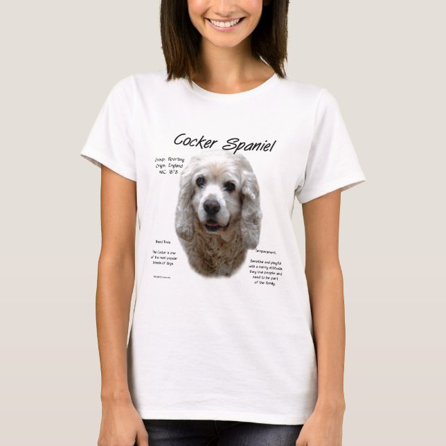 Camiseta Design de Histórico do Cocker Spaniel (buff) (Frente)
