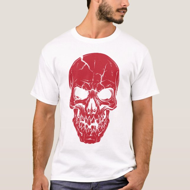 Camiseta Design de Horror do Crânio Vermelho, Trabalho de a (Frente)