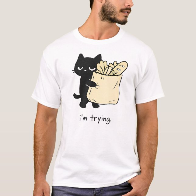 Camiseta Design de Humor de Gato de Compras Mínimo, (Frente)