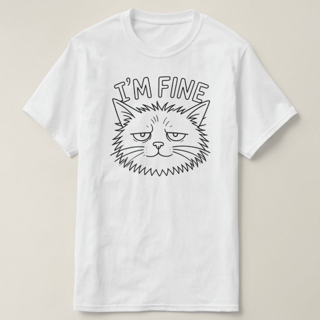 Camiseta Design de Humor de Gato Estou Bem Minimalista (Frente do Design)