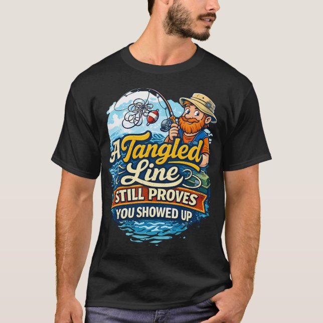 Camiseta Design de Humor de Linha Emaranhada de Pesca (Frente)