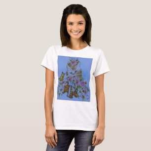 Camiseta Design de Kitten rosa e azul para amantes de gatos
