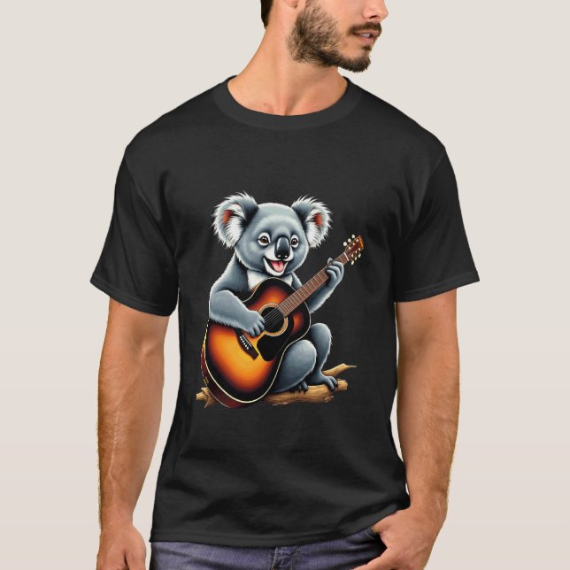 Camiseta Design de Koala Tocando Violão Koala Engraçado (Frente)