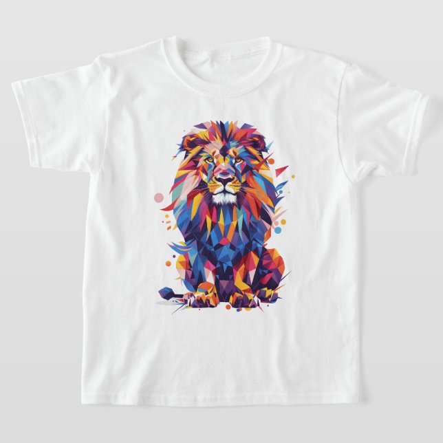 Camiseta Design de leão colorido geométrico (Postura )