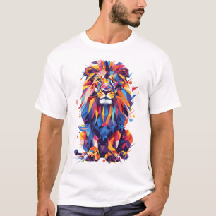 Camiseta Design de leão colorido geométrico
