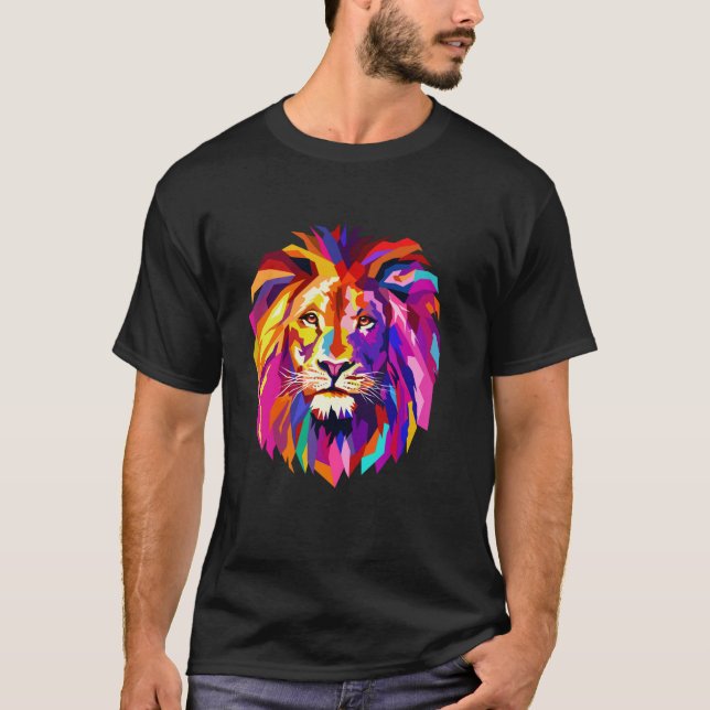 Camiseta Design de Leão legal com Cor Brilhante (Frente)