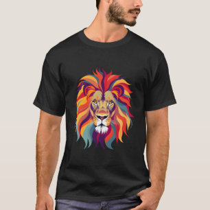 Camiseta Design De Leão Legal Elegante Com Cor Brilhante