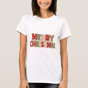 Camiseta Design de Letreiro Patchwork Feliz Natal