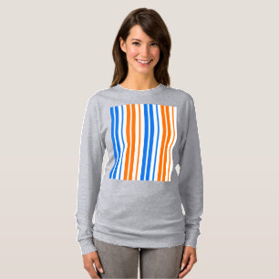 Camiseta Design de Listras Verticais Laranja Azul Branco
