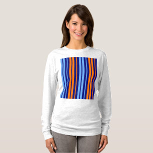 Camiseta Design de Listras Verticais Laranja Ciano Marinho