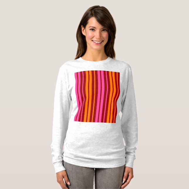 Camiseta Design de Listras Verticais Laranja Rosa   (Frente Completa)
