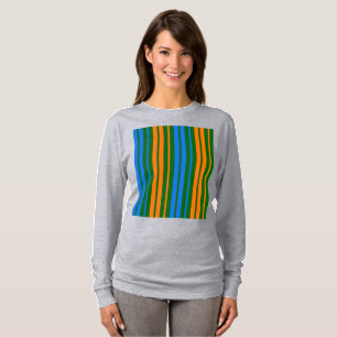 Camiseta Design de Listras Verticais Laranja Verde Azul