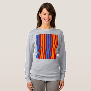 Camiseta Design de Listras Verticais Laranja Vermelho Azul