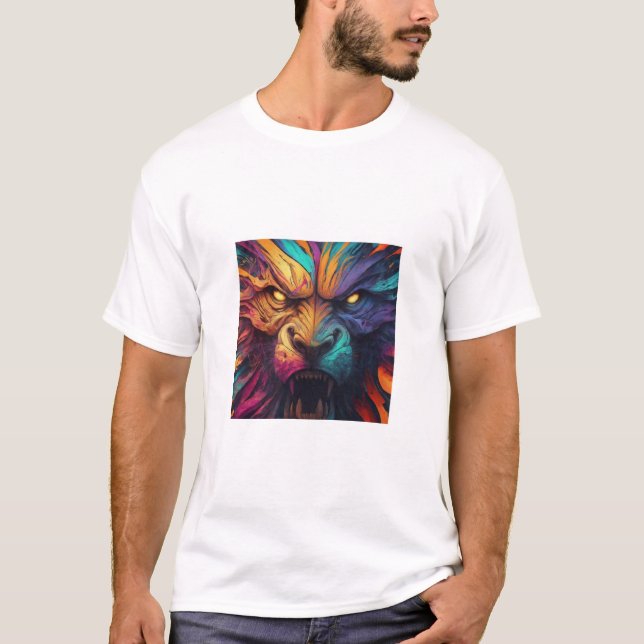 Camiseta design de lobo abstrato e colorida (Frente)