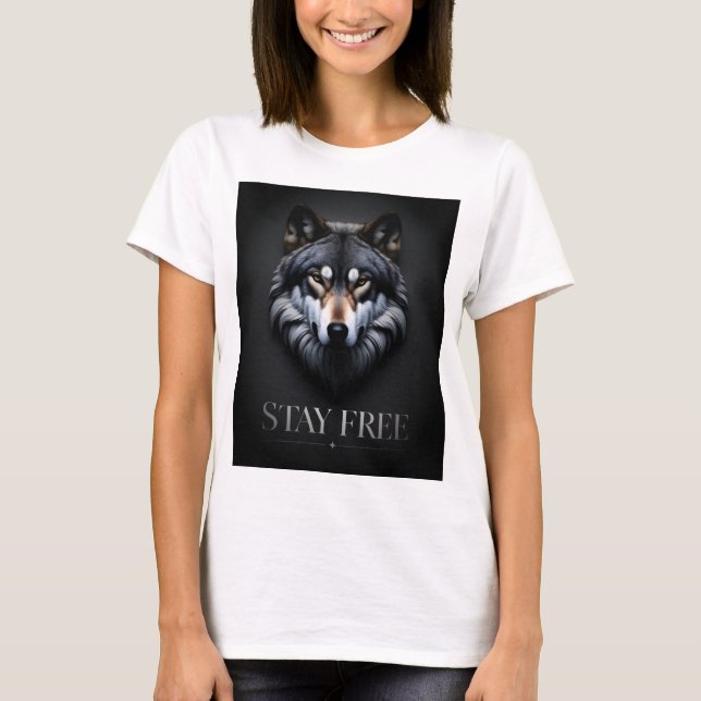 Camiseta Design de Lobo Solitário - Mantenha-Se Livre (Frente)