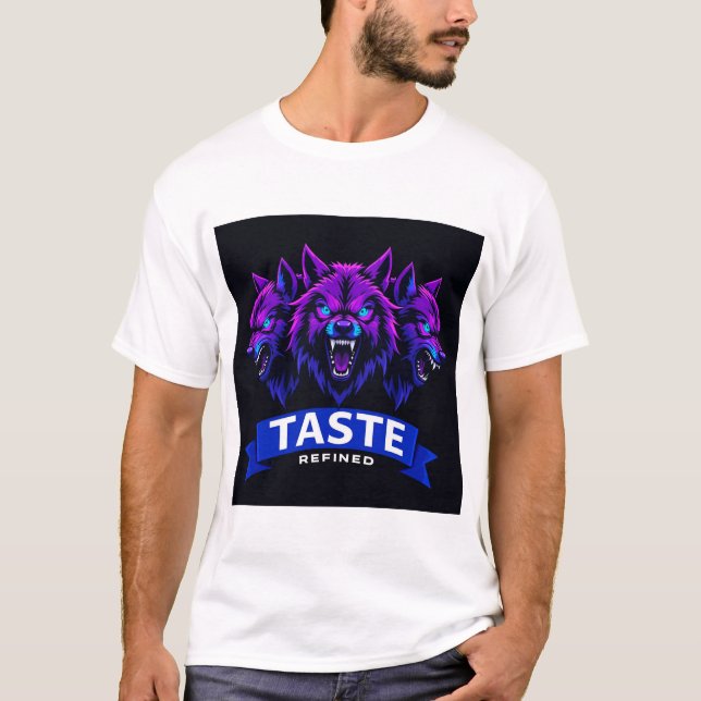 Camiseta Design de lobo triplo enfatizando força (Frente)