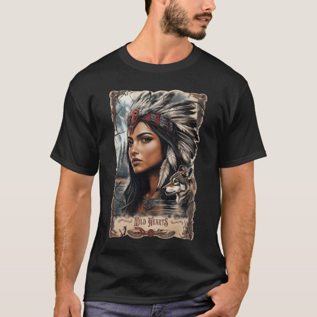 Camiseta Design de lobo-vintage nativo americano (Frente)