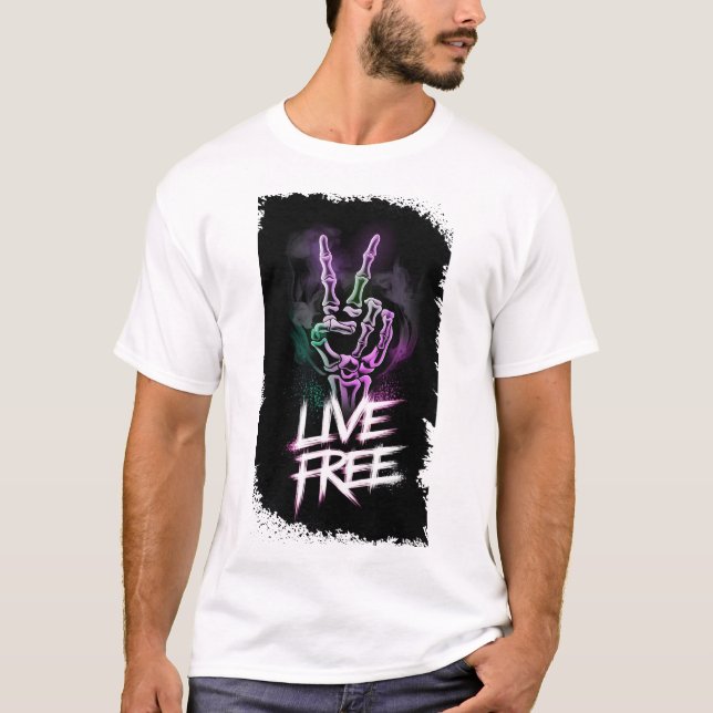 Camiseta "Design de Mão Livre de Neon Skeleton" (Frente)