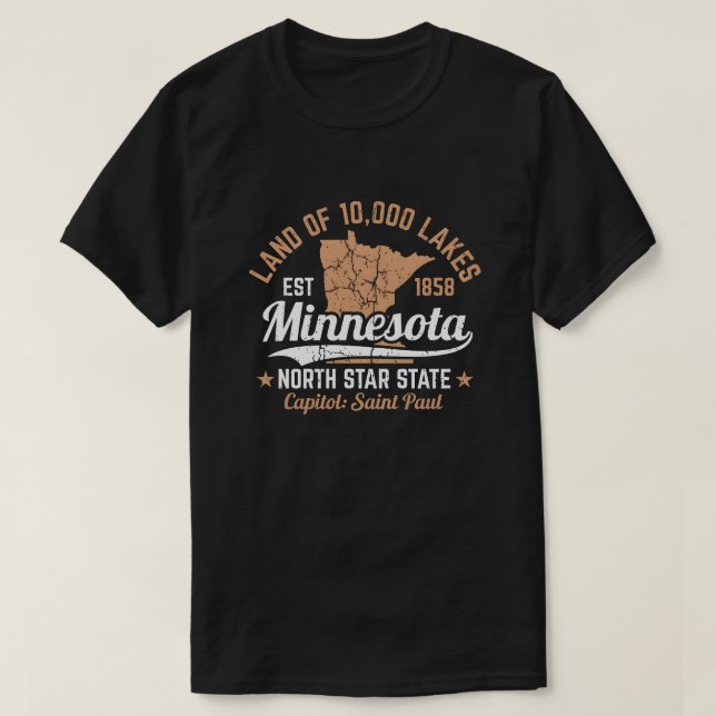 Camiseta Design de Mapa Antigo de Minnesota Terra dos 10.00 (Frente do Design)