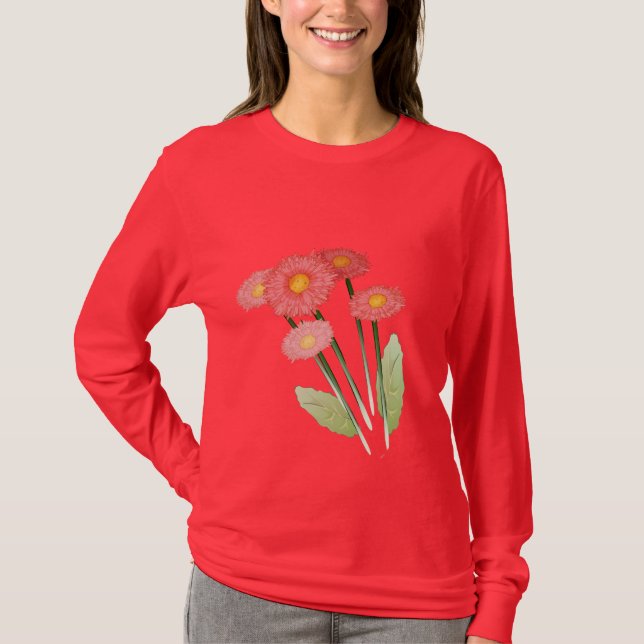 Camiseta design de margarida vermelha e rosa (Frente)