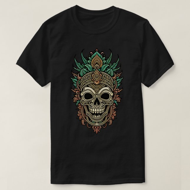 Camiseta Design de Máscara Tribal Colorido e Texturada (Frente do Design)