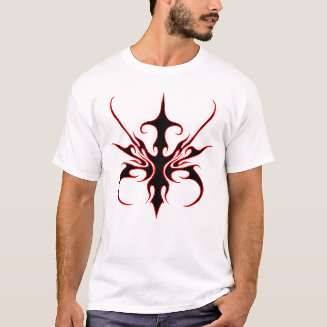 Camiseta Design de máscara tribal - Preto e Vermelho (Frente)