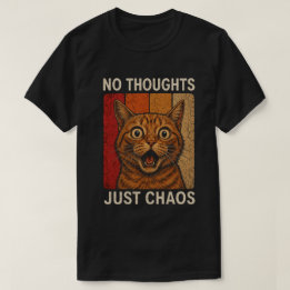 Camiseta Design de Meme de Gato Laranja Caos Sem Pensamento