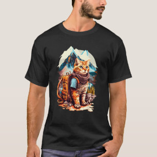 Camiseta Design de Mochila de Gato Turista Explorando os Pi