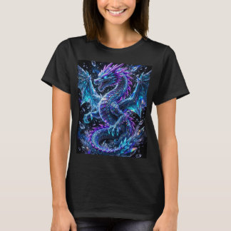 Camiseta design de mosaico de dragão de gelo neon