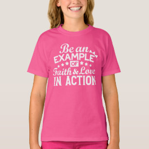 Camiseta Design de Motivação Cristã - Fé, Amor e Ato