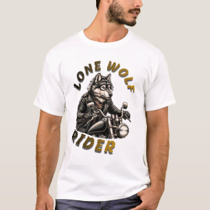Camiseta Design de Motociclista Lobo Solitário