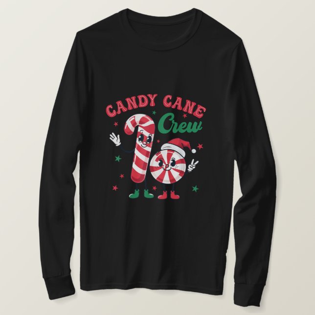 Camiseta Design de Natal da Tripulação Candy Cane (Frente do Design)