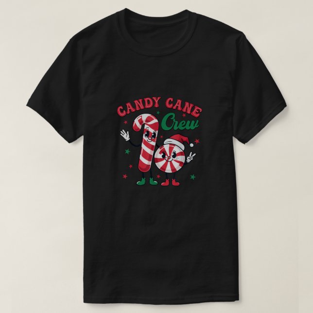 Camiseta Design de Natal da Tripulação Candy Cane (Frente do Design)