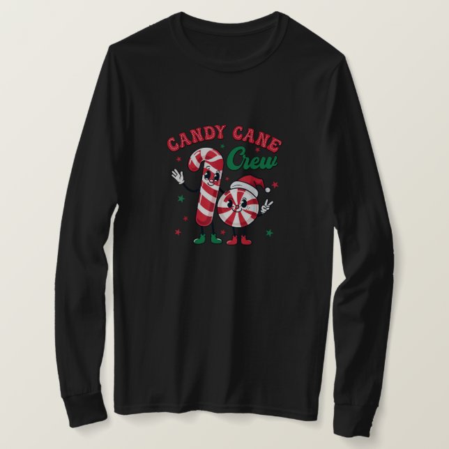Camiseta Design de Natal da Tripulação Candy Cane (Frente do Design)