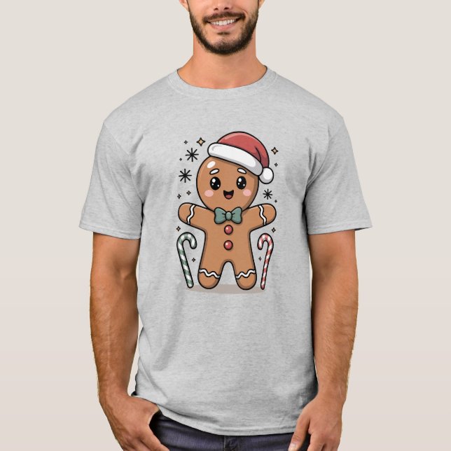 Camiseta Design de Natal de Biscoito de Gengibre Fofo (Frente)
