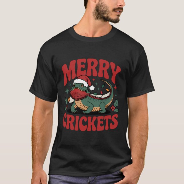 Camiseta Design de Natal de Répteis Grilos Alegres (Frente)