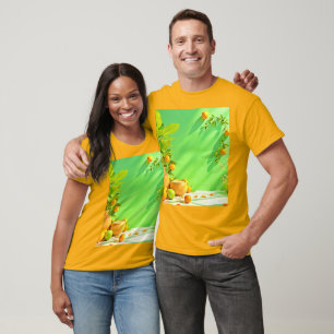 Camiseta Design de Natureza-Morta Vibrante Laranja Verde