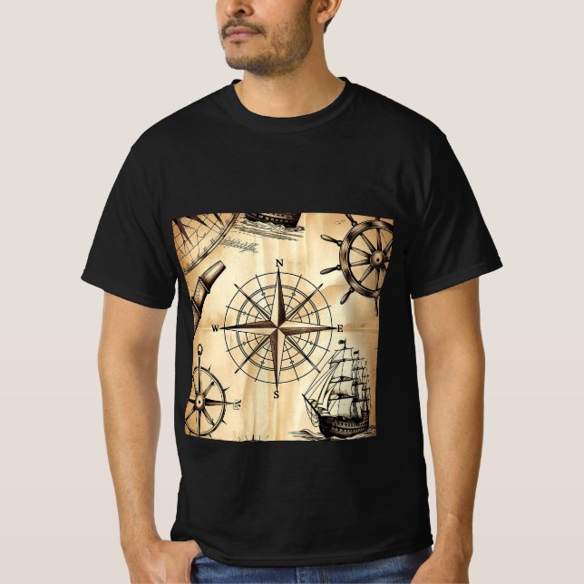 Camiseta Design de Navegação de Bússola (Frente)