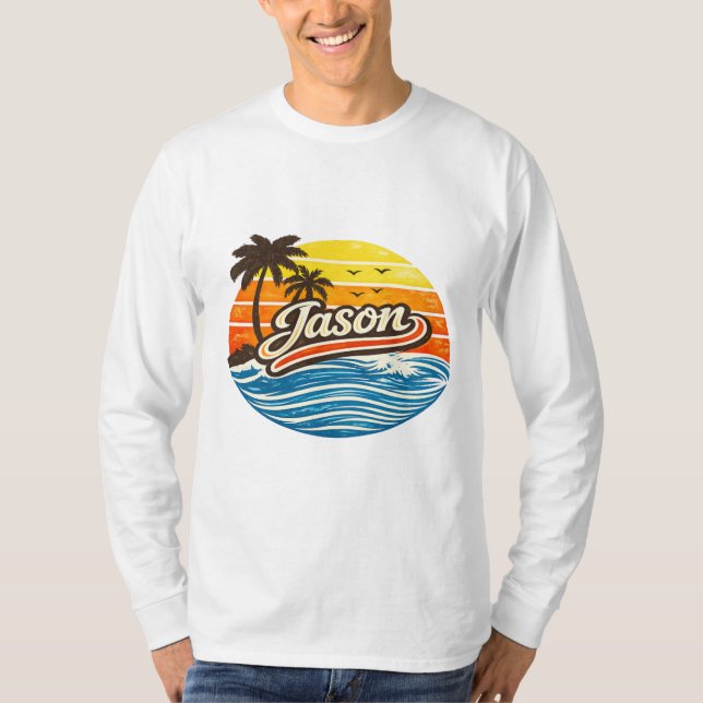 Camiseta Design de Nome Jason Retro Sunset (Frente)