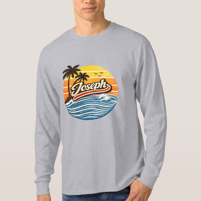 Camiseta Design de Nome Joseph Retro Pôr do Sol (Frente)