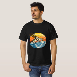 Camiseta Design de Nome Leo Pôr do Sol Retro