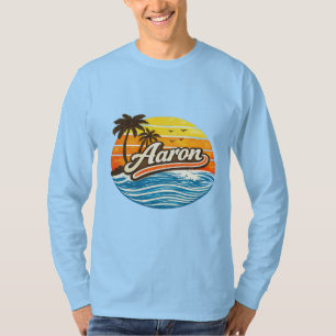 Camiseta Design de Nome Pôr do Sol Retro Aaron