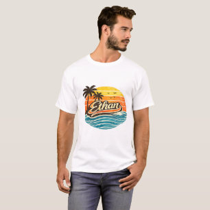Camiseta Design de Nome Pôr do Sol Retro Ethan