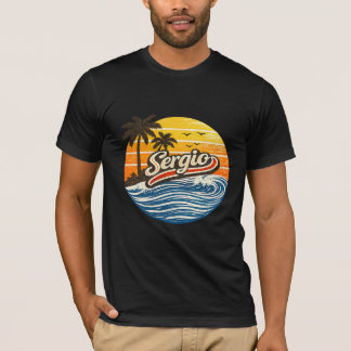 Camiseta Design de Nome Sergio Retro Pôr do Sol