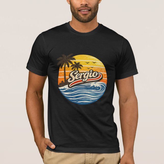 Camiseta Design de Nome Sergio Retro Pôr do Sol (Frente)