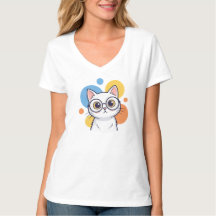 Design de Óculos de Gato Branco Nerd Inteligente