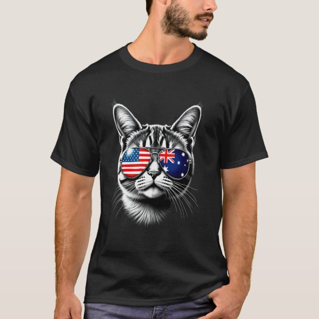Camiseta Design de óculos de sol de gato australiano dos EU (Frente)